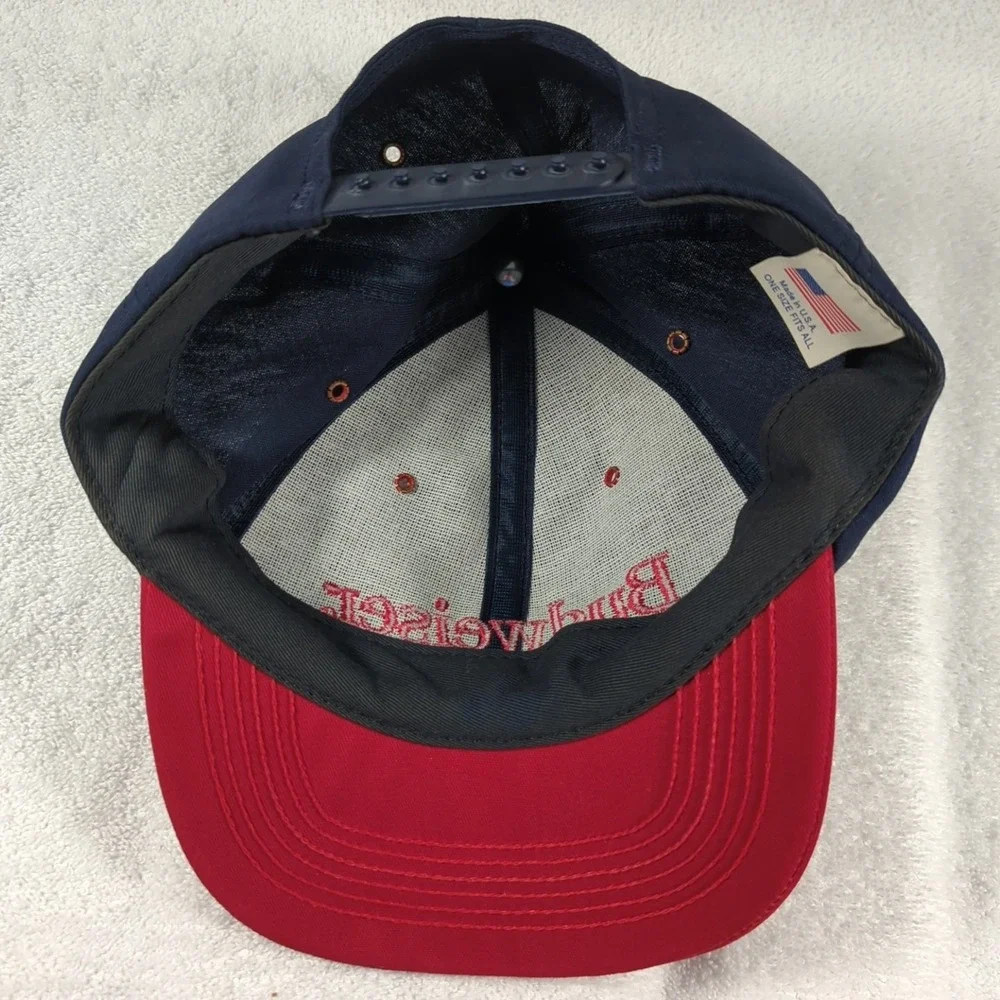 Vintage 90s Budweiser Snapback Hat Cap Blue Red Embroidered Made In USA